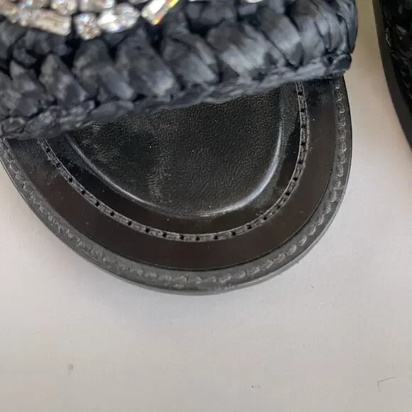 Chanel Black Raffia Sandals With Crystal Embellishments CC Logo 36C - Picture 7 of 14